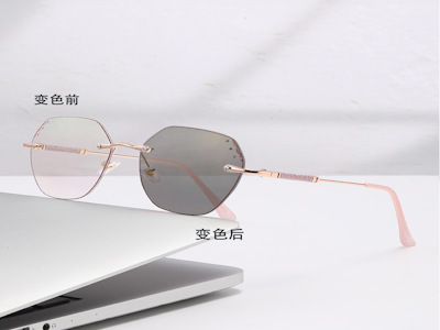 60019 Luxury Men's Gradient Shade Sunglasses Frameless Square Cut Blue Lens With Silver Frame Fashion Metal New Style